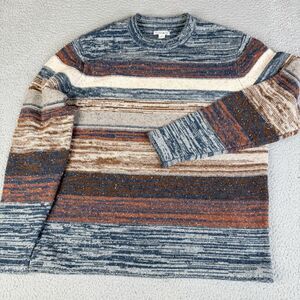 32 BAR BLUES Sweater Mens XL Brown Blue Stripe Knit Lambswool Nylon Textured